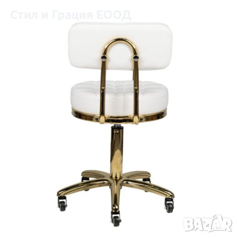 Козметичен стол - табуретка с облегалка Gold AM-961 49/63 см - бяла/черна, снимка 4 - Друго оборудване - 44145320