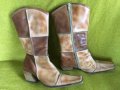 Дамски ботуши 37 тип каубойски бохо естествена кожа бежово и кафяво, снимка 3