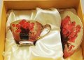 Луксозен порцелан чаши за кафе с букет цветя, снимка 1
