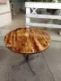 Кръгла маса с масивен дървен плот и метална основа, снимка 2