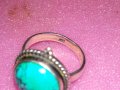 ВЕЛИКОЛЕПЕН АНГЛИЙСКИ СКЪПОЦЕНЕН СРЕБЪРЕН ПРЪСТЕН СРЕБРО 925 с ШЛИФОВАН НАТУРАЛЕН ТЮРКОАЗ 43355, снимка 12