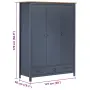 vidaXL Гардероб с 3 врати Hill сив 127x50x170 см борово дърво масив, снимка 8