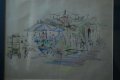 Стара картина,градски пейзаж, Стоян Василев, 1950-те год., снимка 3