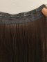 Екстеншън права кестенява коса ред с клипси 55см синтетика, снимка 1 - Продукти за коса - 38989816