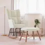 vidaXL Люлеещ се стол с табуретка, кремавобял, кадифе, снимка 3
