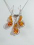 Разкошен Кехлибарен Арт комплект бижута обици и колие , снимка 2