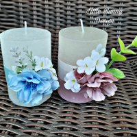 Ръчно декорирана бяла свещ с цветя , снимка 1 - Подаръци за жени - 39796027