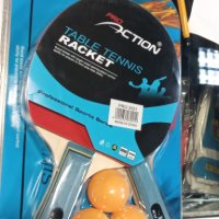 хилки за тенис на маса Action pro нови  2 бр с 3 топчèта дебелина на гумите гладки 2 мм, снимка 1 - Тенис - 38401598