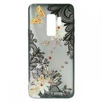 Пластмасов кейс BEAUTY с камъни, За iPhone 11 Pro Max (6.5), Цветя и златна пеперуда, снимка 1 - Калъфи, кейсове - 37818484
