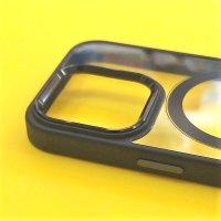 калъф за iPhone 15 Pro прозрачен твърд с черна силиконова рамка MagSafe, снимка 4 - Калъфи, кейсове - 42315741