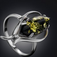 Сребърен пръстен със зелен кехлибар, Родиево покритие, снимка 6 - Пръстени - 25337782