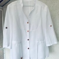 Ленена бяла бутикова риза/блуза/туника ABBA, снимка 4 - Ризи - 38907273