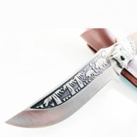 Богато двустранно гравиран ловен нож с  лъв 130х255, снимка 4 - Ножове - 40769717