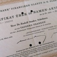 Сертификат за 10 акции | Holderbank - Financiere Glarus AG | 1958г., снимка 1 - Други ценни предмети - 29135317