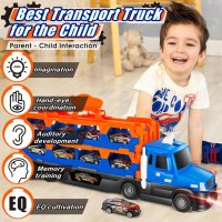 m zimoon Транспортен камион с 10 мини състезателни коли и състезателна писта, играчка за деца, снимка 3 - Коли, камиони, мотори, писти - 44393190