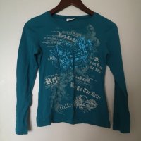 Дамска блуза с дълъг ръкав морска синя с щампи S размер, снимка 1 - Блузи с дълъг ръкав и пуловери - 40677088