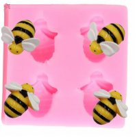 4 пчели пчела силиконов молд форма за декорация торта фондан шоколад, снимка 2 - Форми - 30733609