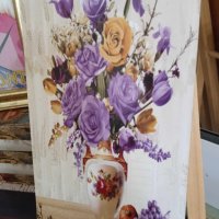 картина с цветя върху дървена плоскост, снимка 2 - Картини - 42549916