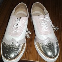 Естествена кожа дамски обувки в пастелно розово и златно, снимка 1 - Дамски ежедневни обувки - 40696533