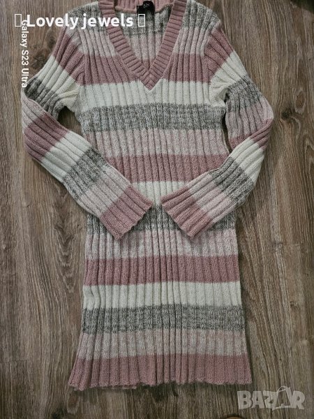 Вълнена рокля в розово, сиво и бяло, снимка 1