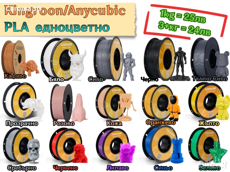 Filament филамент Нишка за 3D принтер Printer PLA PETG ABS NYLON TPU, снимка 1