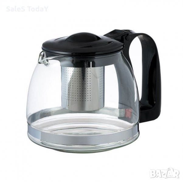 Чайник, Стъклен , За чай или кафе, 1.25 л, Черен, снимка 1