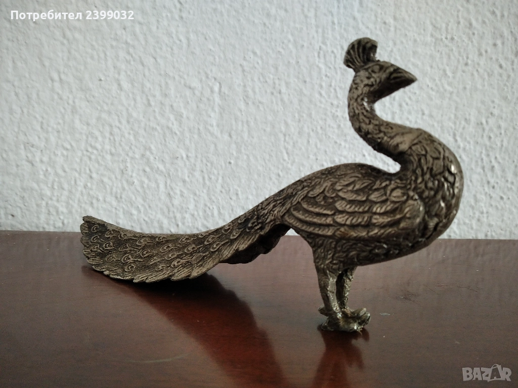 Продавам месингова фигура-паун, снимка 1