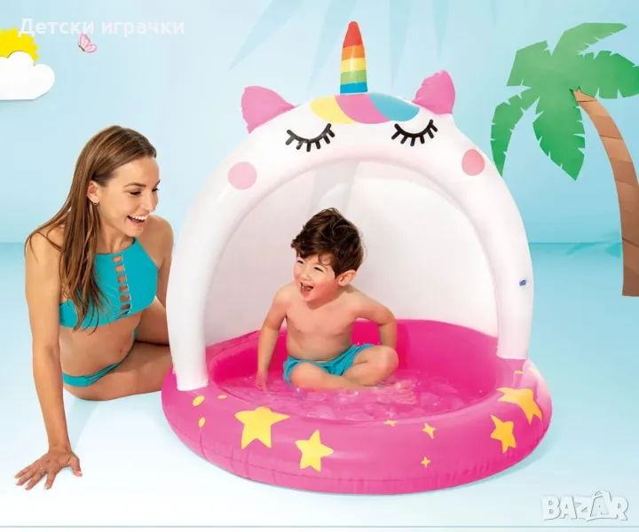 Детски басейн със сенник Intex Еднорог, 102 x 102см, с меко дъно, Unicorn , снимка 1