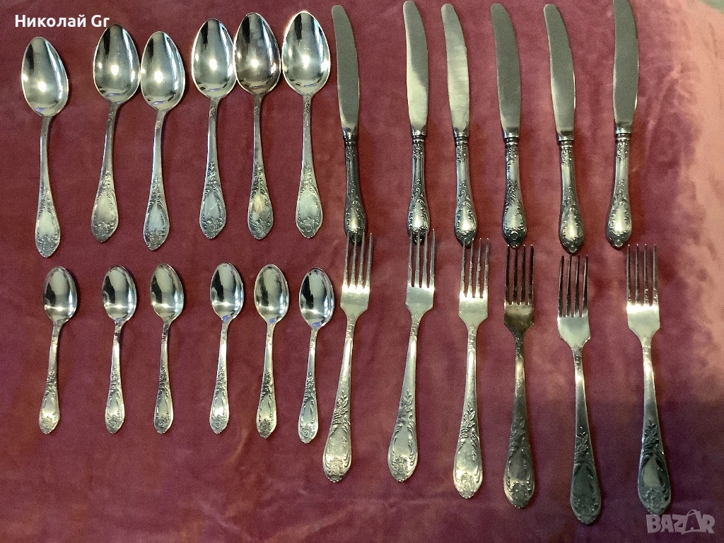 Сервиз за маса  посребрен  времената за СССР  експортна версия  знак за качество  24 броя , снимка 1
