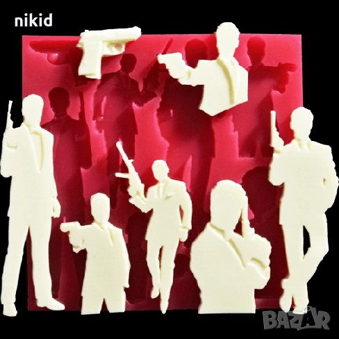 Мъж Мъже с оръжие Гангстери плитък силиконов молд форма декорация торта фондан гипс шоколад , снимка 1