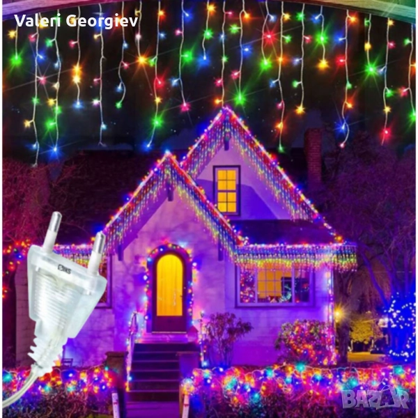 Коледна украса LED ресни 12 метра – водоустойчива инсталация с 8 режима на светене, идеална за дома, снимка 1