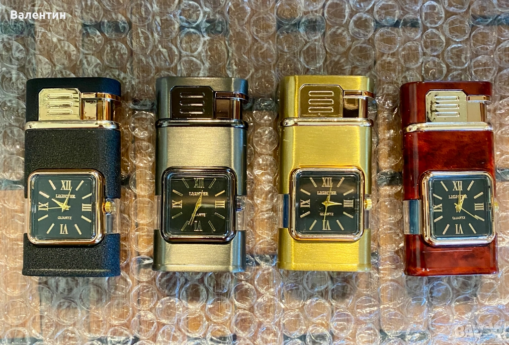 Газова ветроустойчива запалка с часовник. 4 цвята. Подарък. Сувенир., снимка 1