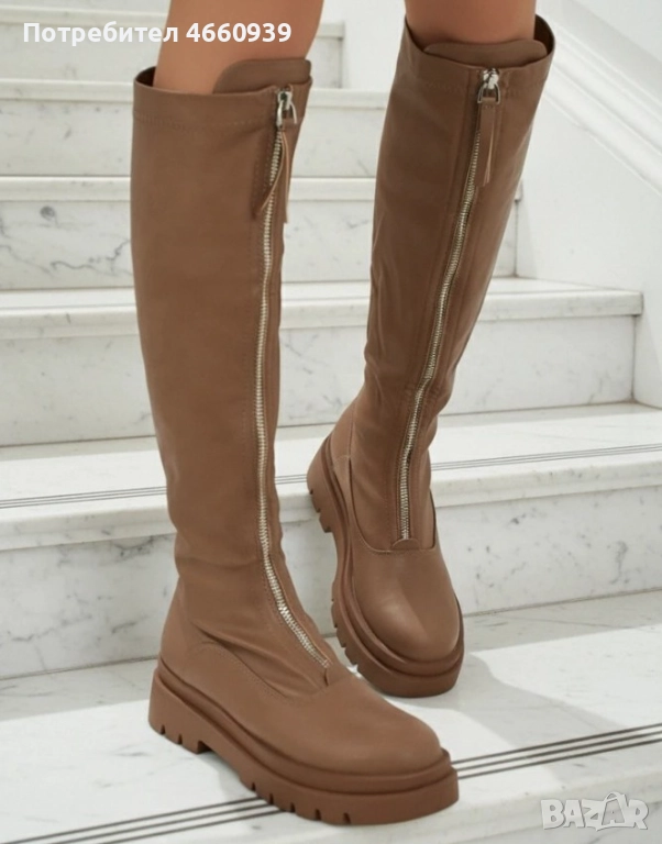 Дамски Кафяви Ботуши, снимка 1