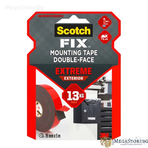 Двойнолепящо тиксо 3M Scotch FIX 19мм х 5м до 13кг Екстериор, снимка 1