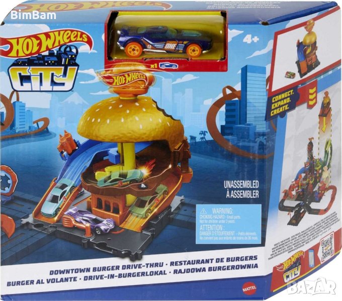 Игрален комплект Hot Wheels City Burger Drive с количка / Бургер ресторант, снимка 1
