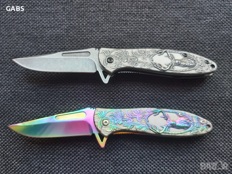 Джобен сгъваем нож с гравирана дръжка елен,2952, снимка 1