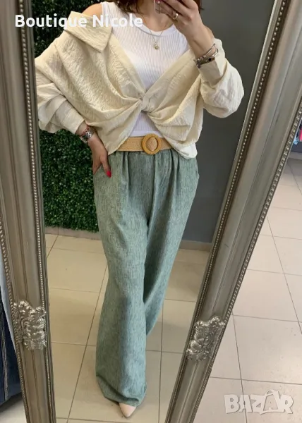 Ефирни дамски панталони от лека материя с ленен ефект  , снимка 1