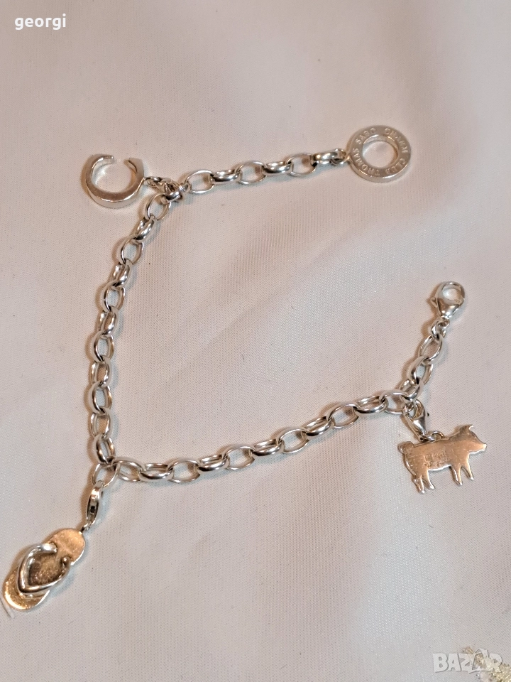 сребърна гривна Thomas sabo Charm club с три талисманчета, снимка 1