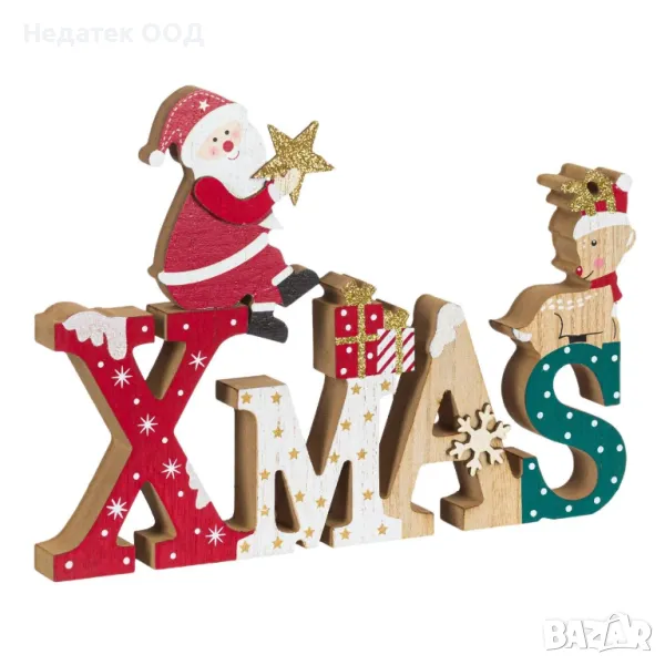 Коледна декоративна дървена табела, Дядо Коледа, Червен, 26 см, снимка 1