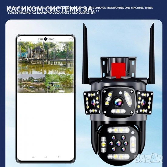 4G SIM ТРОЙНА IP Камера ( APP:V380PRO) Въртяща водоустойчива WiFi камера с 3 обектива, снимка 1