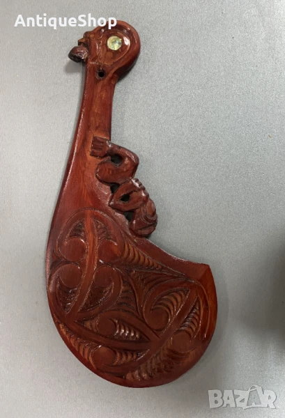 Резбована, дървена, Wahaika, Уахайка, оръжие, Маори, Нова Зенлондия, оръжие, дърворезба , снимка 1