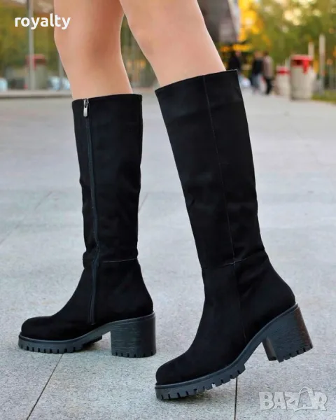 Ботуши на ток - черен велур, снимка 1