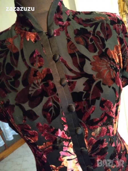 ЕСТЕСТВЕНА КОПРИНА - официална дълга рокля, коприна и кадифе в черно и бордо, снимка 1