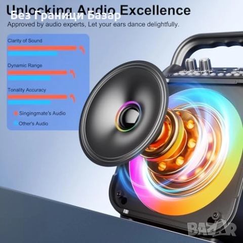 Нова Портативна караоке система 6.5'' субуфер + безжични микрофони, снимка 2 - Аудиосистеми - 52497211