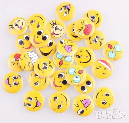 Еможи Emoji емотикони смайли 10 бр дървени копчета