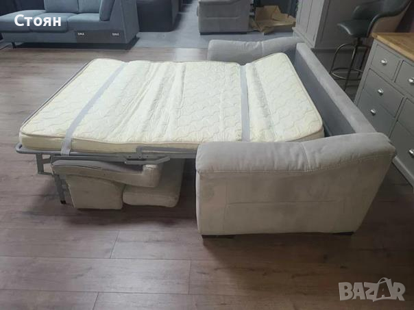 Сив диван от плат тройка с функция сън, снимка 5 - Дивани и мека мебел - 44701523