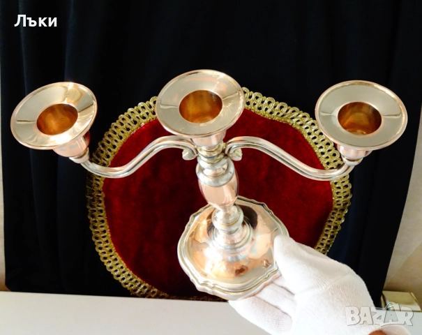 Троен свещник тройка,чиста червена мед. , снимка 3 - Антикварни и старинни предмети - 51937732