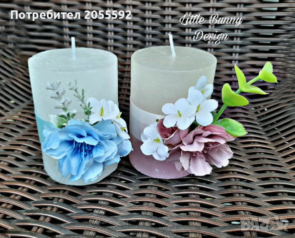 Ръчно декорирана бяла свещ с цветя 