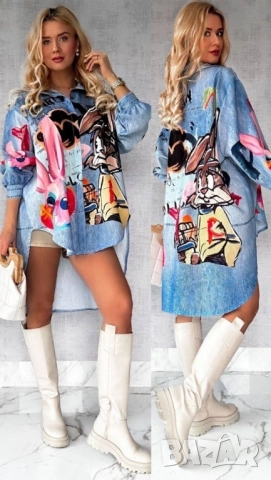 дълга риза деним с анимационни герои 