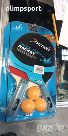 хилки за тенис на маса Action pro нови  2 бр с 3 топчèта дебелина на гумите гладки 2 мм, снимка 1 - Тенис - 38401598